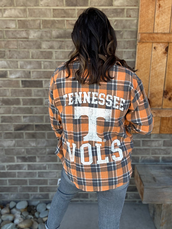 Orange and Grey Plaid Tennessee Meyer Varsity Oversized Button Down *TN COLLECTION*