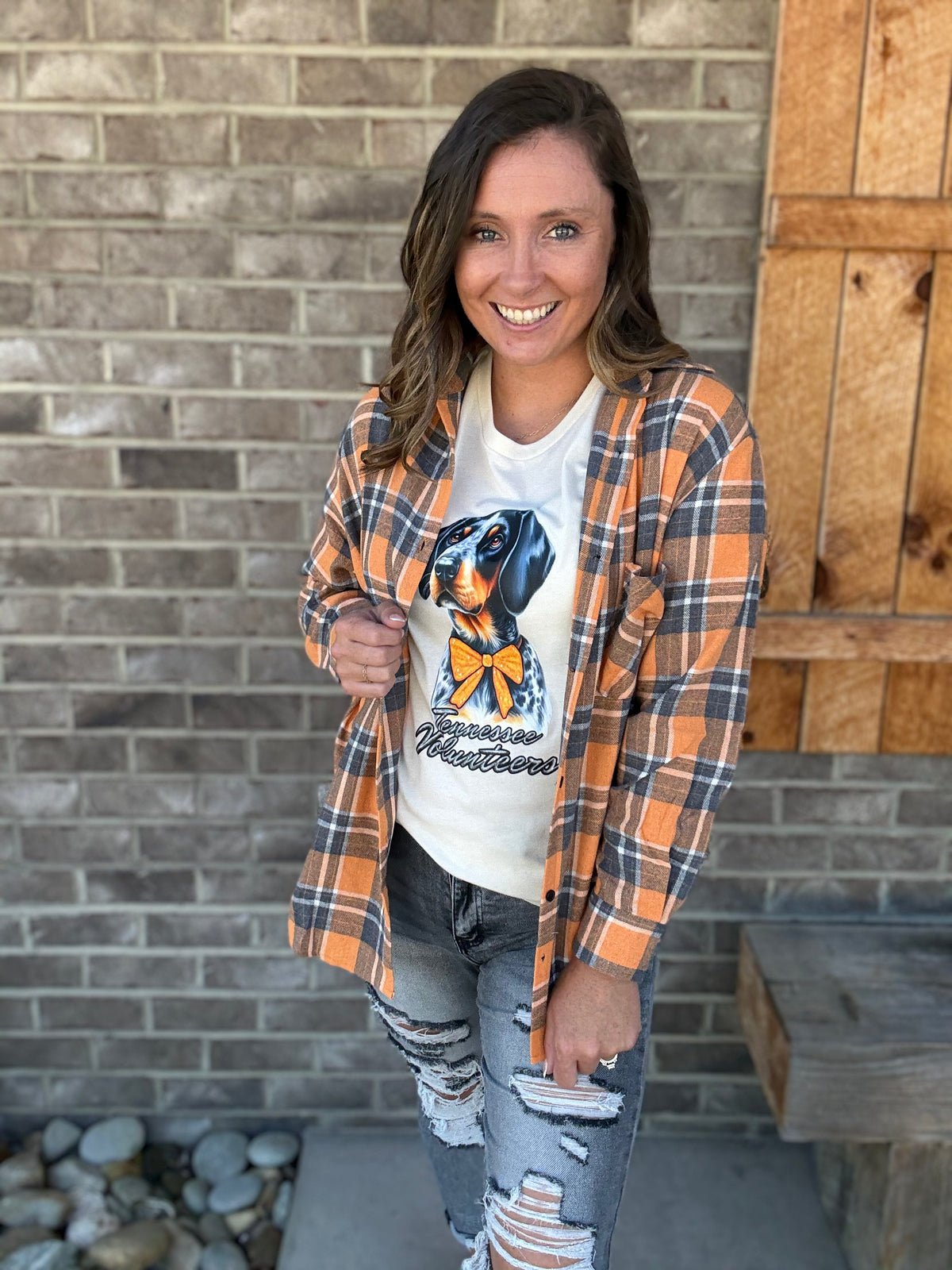 Orange and Grey Plaid Tennessee Meyer Varsity Oversized Button Down *TN COLLECTION*