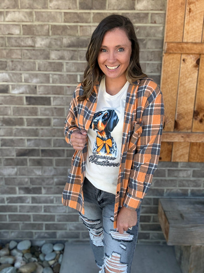 Orange and Grey Plaid Tennessee Meyer Varsity Oversized Button Down *TN COLLECTION*