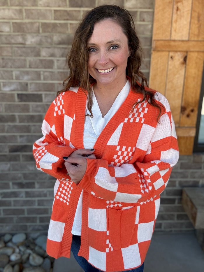 Orange and White Block Open Knit Cardigan *TN COLLECTION*