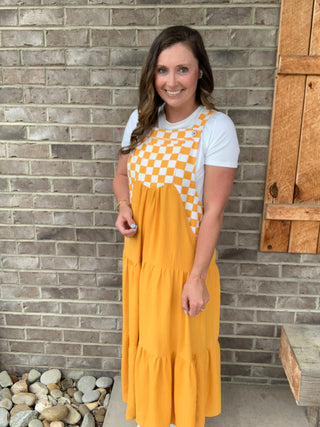 Orange and White Checkerboard Tiered Overall Dress *TN COLLECTION*