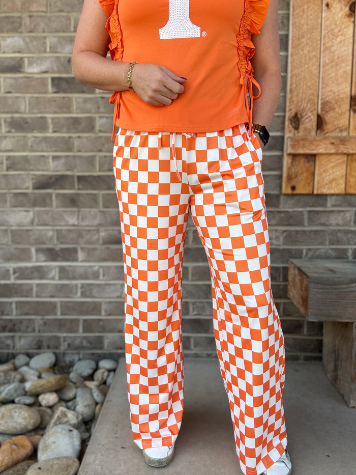 Orange and White Game Day Checker Flare Pants *TN COLLECTION*