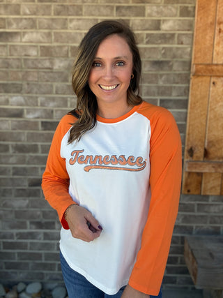 Orange and White Tennessee Ballgame Raglan 3/4 Sleeve Tee *TN COLLECTION*
