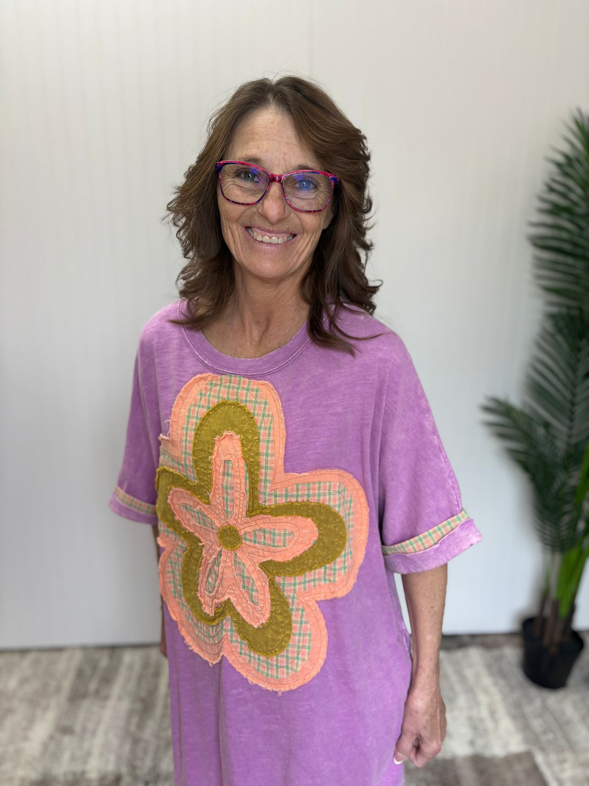 Orchid Floral Patch Front Washed Cotton Dress by Easel