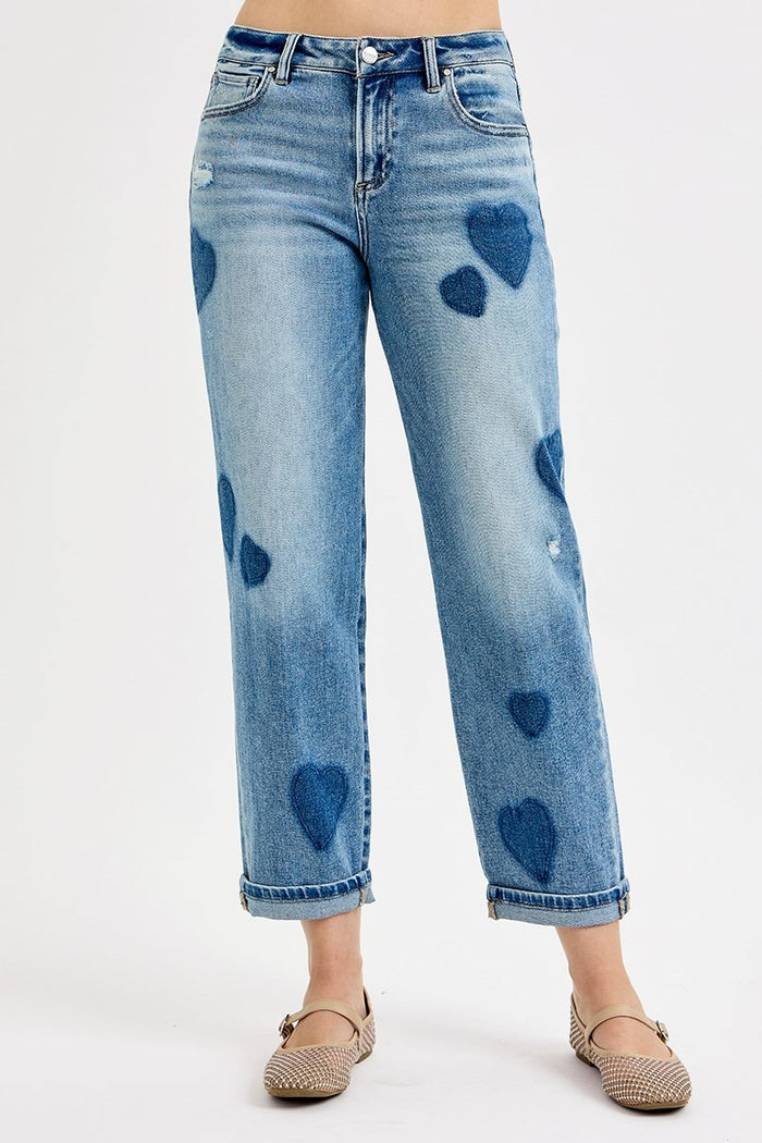 Light Wash Mid Rise Boyfriend Heart Shade Jeans by Risen