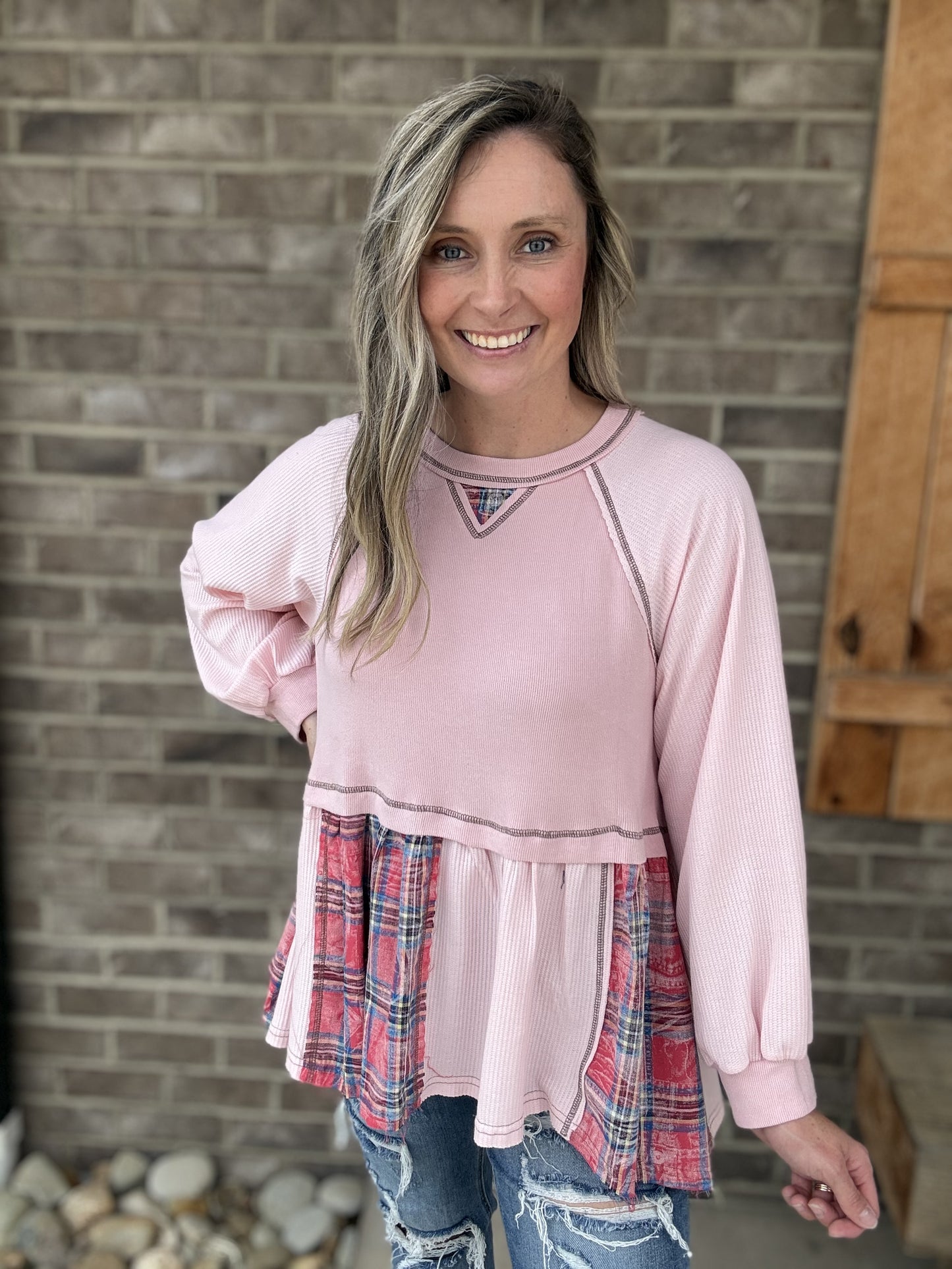 3716- Pale Mauve Plaid Base Top