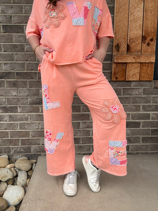 Papaya Mineral Washed LOVE Patched Pants by J. Her