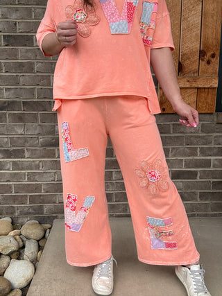 Papaya Mineral Washed LOVE Patched Pants by J. Her