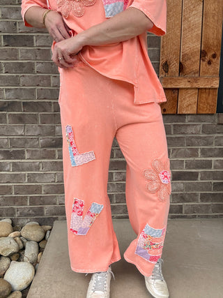 Papaya Mineral Washed LOVE Patched Pants by J. Her