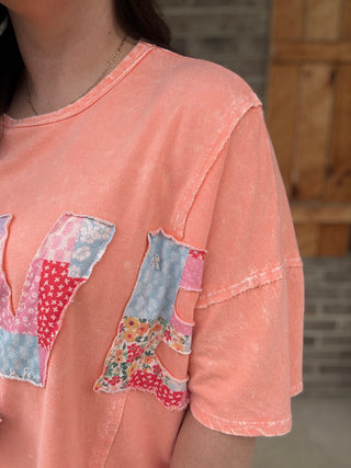 Papaya Mineral Washed LOVE Patched Shirt by J. Her