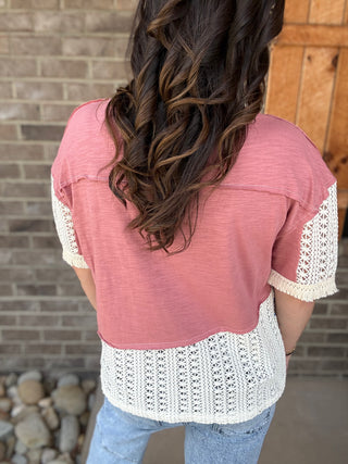 Peace Patch Floral Crochet Color Block Top by Haptics