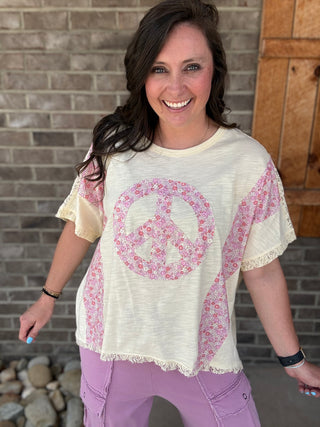 Peace Patch Floral & Lace Slub Knit Top by Haptics