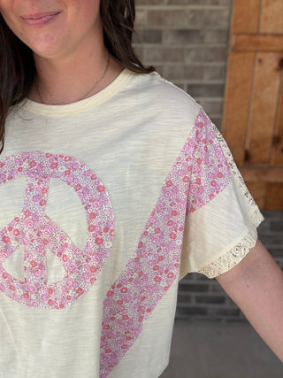 Peace Patch Floral & Lace Slub Knit Top by Haptics