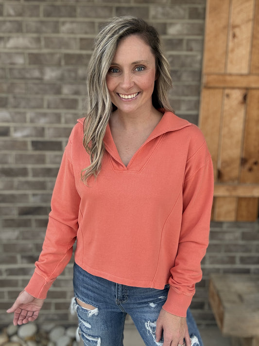 3463- Peach Pullover by Simply Southern