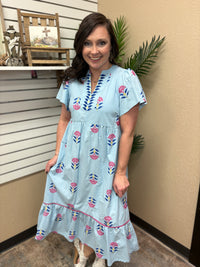 Peri Bloom Embroidered Tiered Midi Dress by Umgee