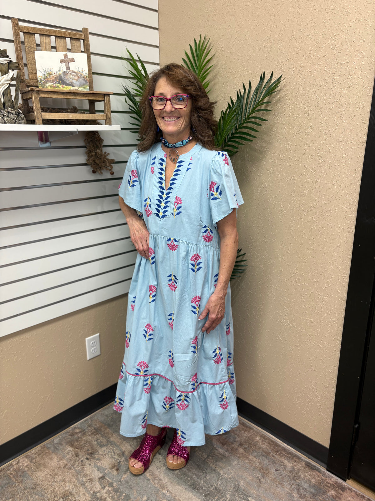 Peri Bloom Embroidered Tiered Midi Dress by Umgee