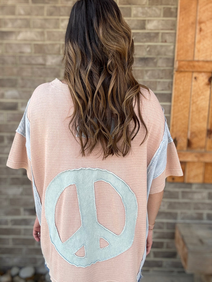 Pink Back Peace Patch Color Block Tee