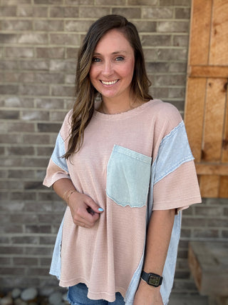 Pink Back Peace Patch Color Block Tee by BlueVelvet