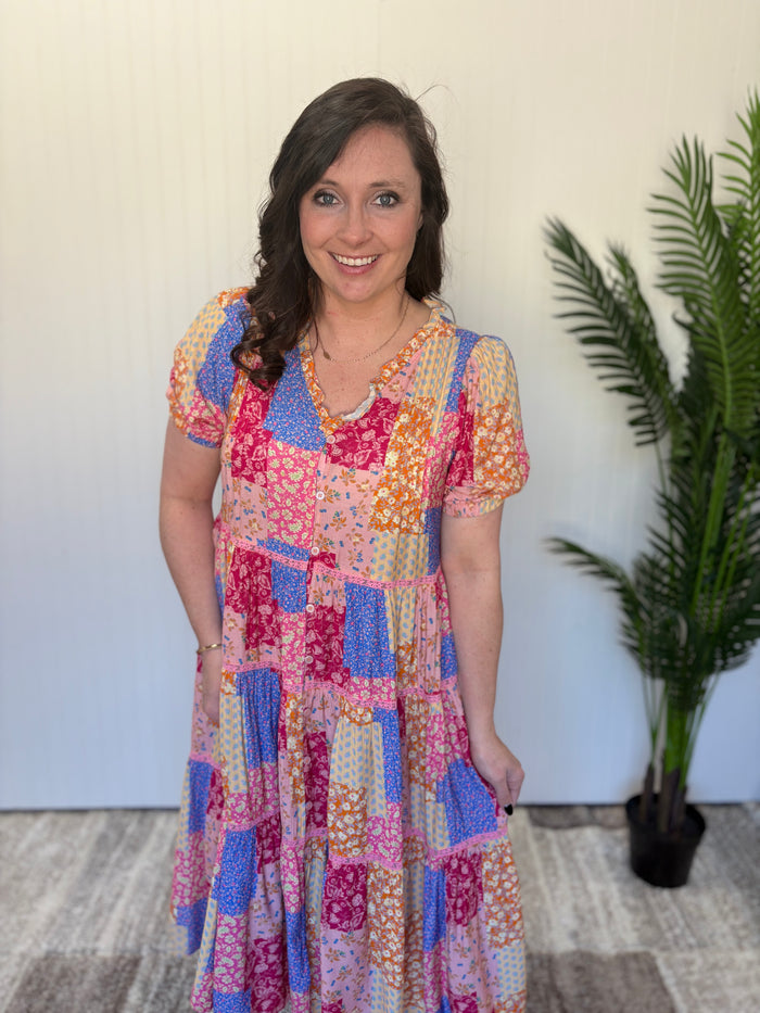 Pink Exclusive Patchwork Print Dress by Easel