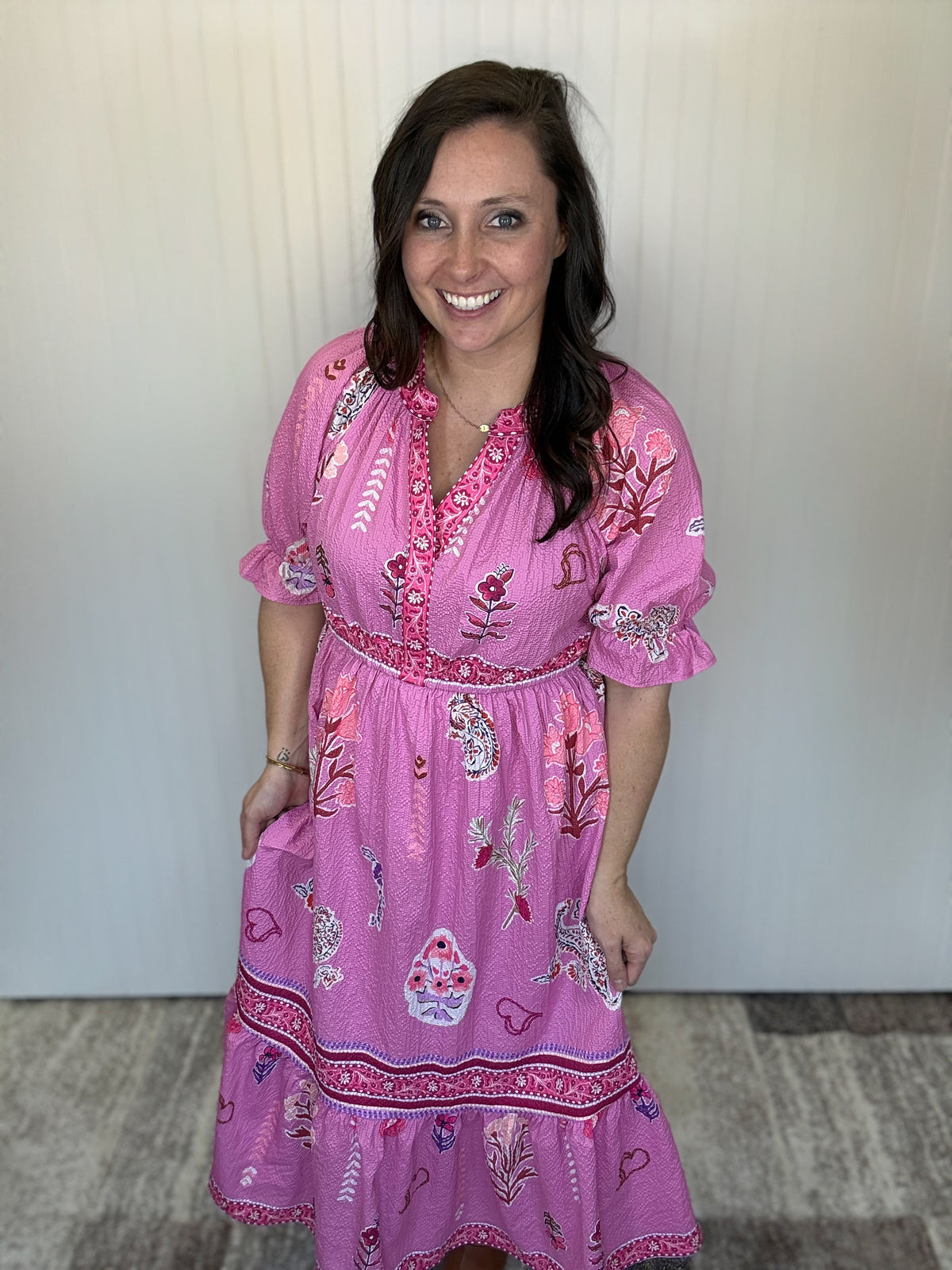 Pink Mix Floral Collage Midi Dress by Umgee