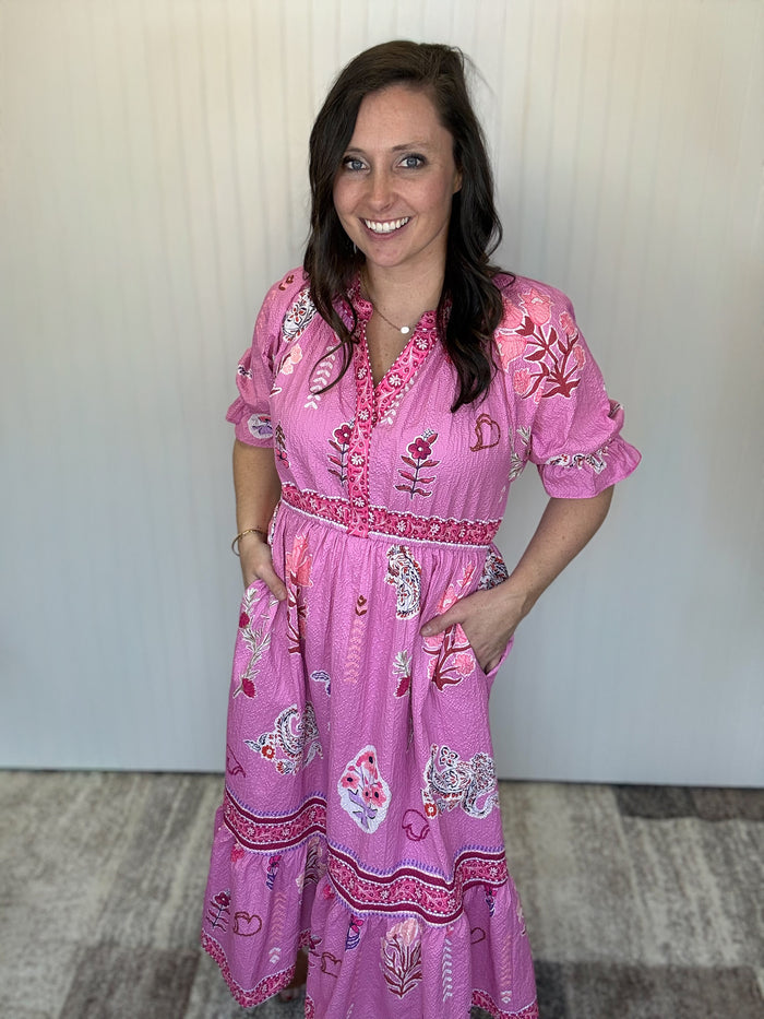 Pink Mix Floral Collage Midi Dress by Umgee