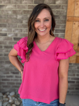 Pink Scallop Sleeve Short Sleeve Top by Umgee