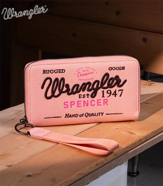 3785- Pink Vintage Wrangler Canvas Zip Wristlet