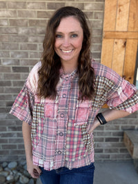 Pink Washed Mix Button Down Hoodie Top by Oli & Hali