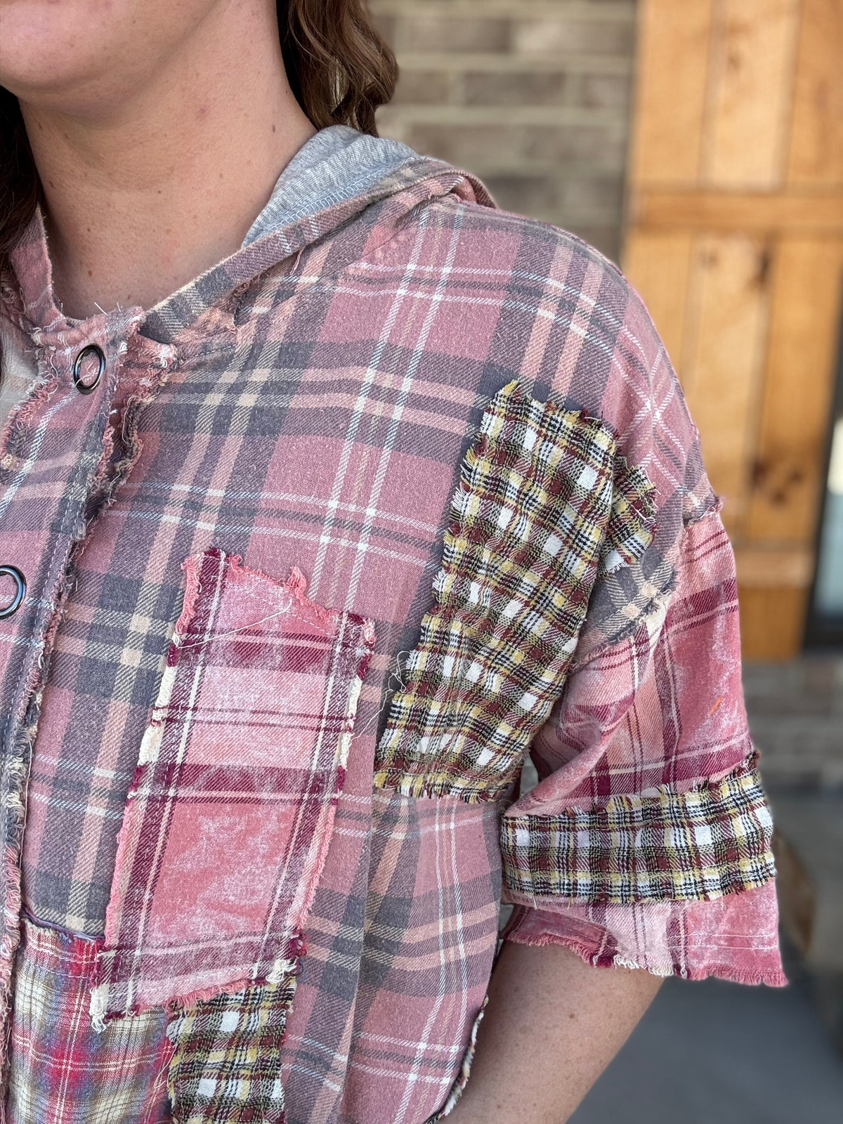Pink Washed Mix Button Down Hoodie Top by Oli & Hali