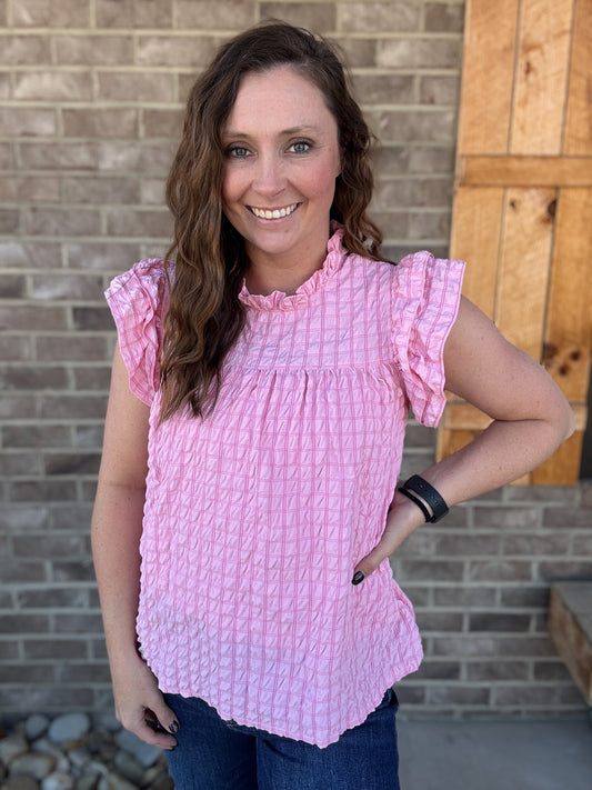 Pink Baby Doll Top w/ Ruffle Sleeves by Simply Southern