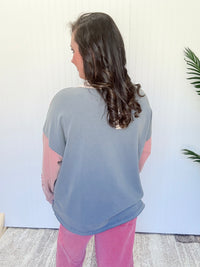 Pink Mix Exaggerated Flower Patch Color Block Top