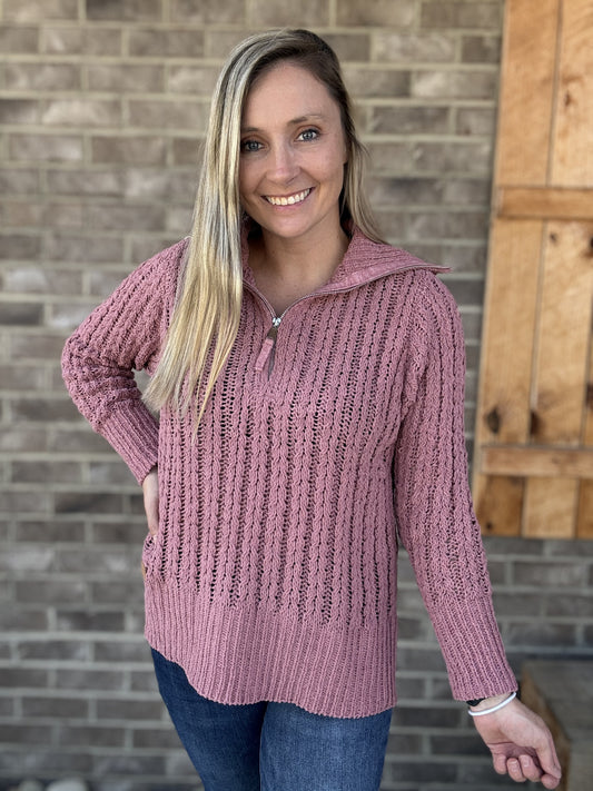 3458- Plum Sweater w/ 1/4 Zip by Simply Southern