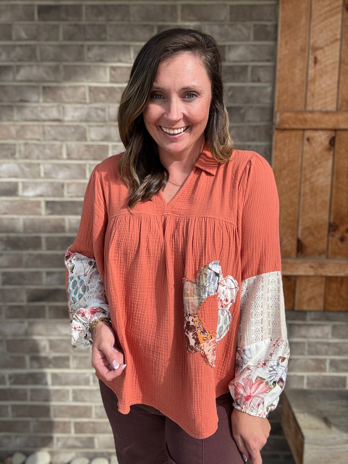 Pumpkin Boho Bloom Patchwork Tunic by Easel