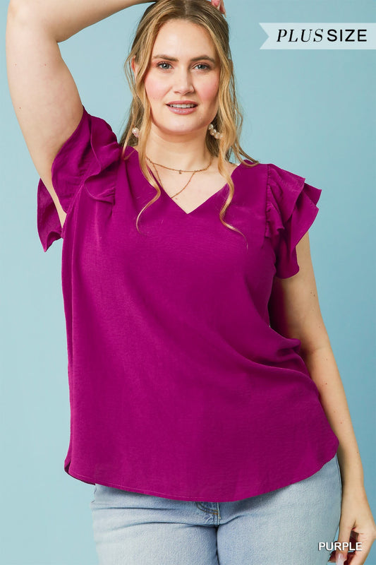Purple Ruffle Edge V-Neck Top by Umgee