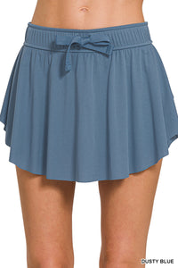 Dusty Blue Ruffle Hem Tennis Skirt w/ Pocket Biker Shorts