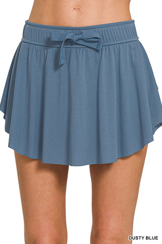 Dusty Blue Ruffle Hem Tennis Skirt w/ Pocket Biker Shorts