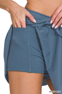 Dusty Blue Ruffle Hem Tennis Skirt w/ Pocket Biker Shorts