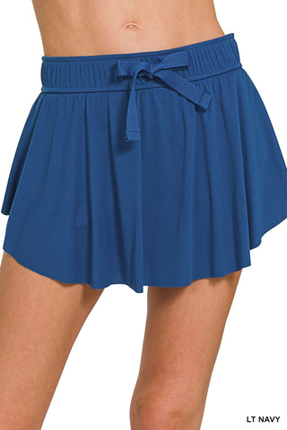Light Navy Ruffle Hem Tennis Skirt w/ Pocket Biker Shorts