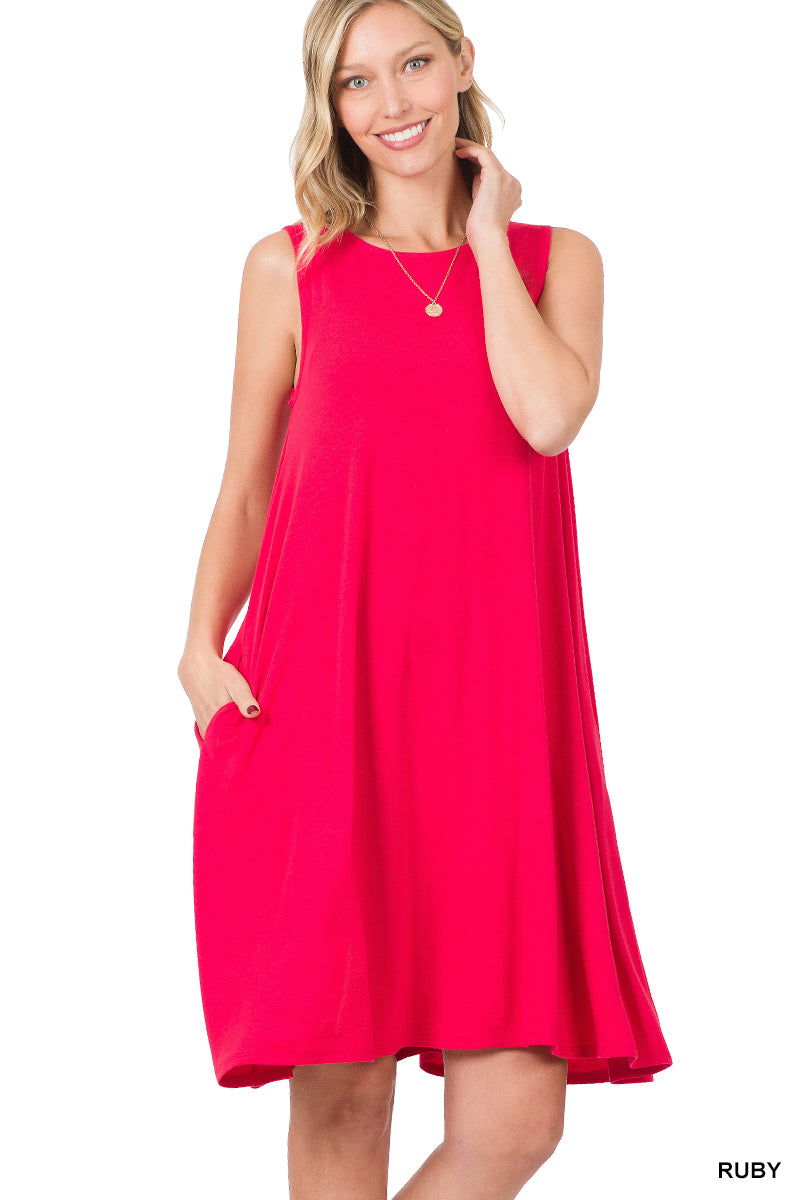 2429- Ruby  Sleeveless Tank T-Shirt Dress w/ Pockets