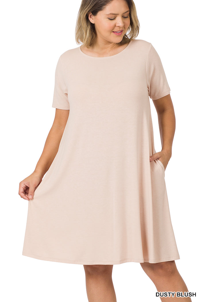 2432- Dusty Blush Short Sleeve T-Shirt Dress w/ Pockets