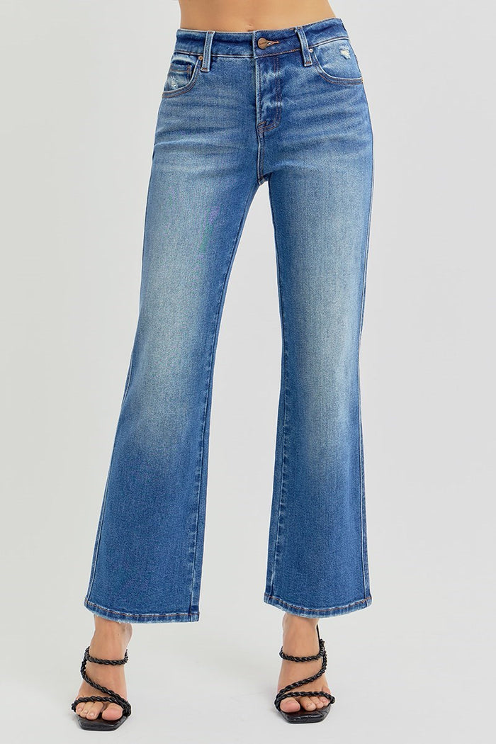 Dark Wash Tummy Control High Rise Ankle Straight Jeans by Risen