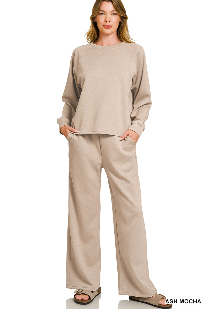 Ash Mocha Scuba Crewneck Pullover & Pants Set by Zenana