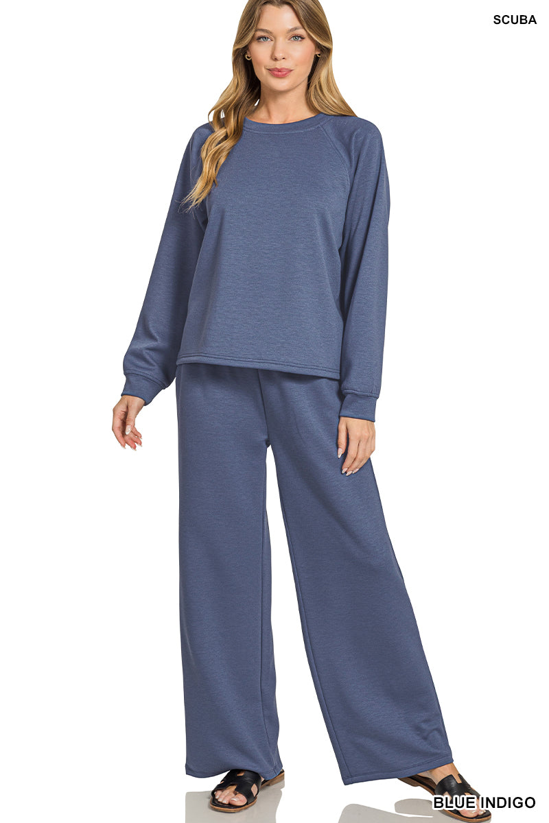 Blue Indigo Scuba Crewneck Pullover & Pants Set by Zenana