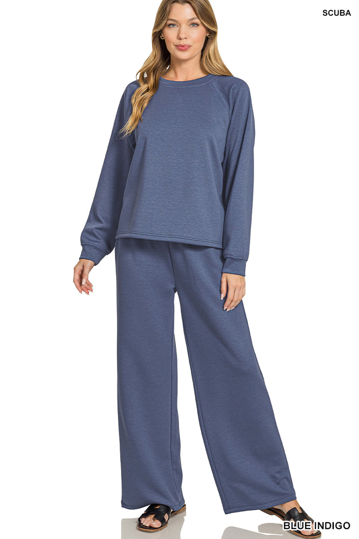 Blue Indigo Scuba Crewneck Pullover & Pants Set by Zenana