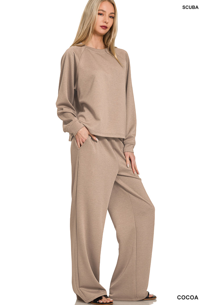 Cocoa Scuba Crewneck Pullover & Pants Set by Zenana