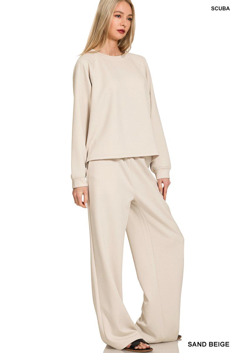 Sand Beige Scuba Crewneck Pullover & Pants Set by Zenana