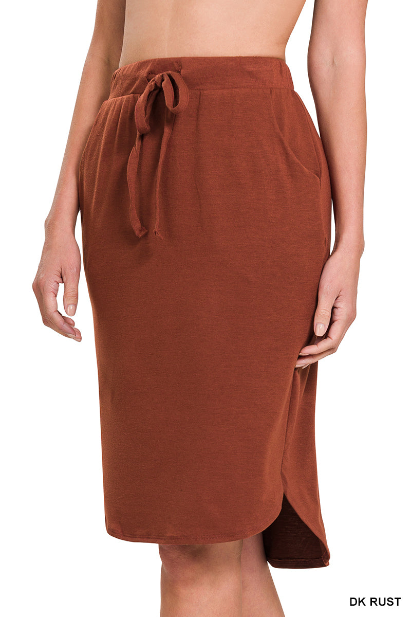 428- Dark Rust Scoop Hem Skirt