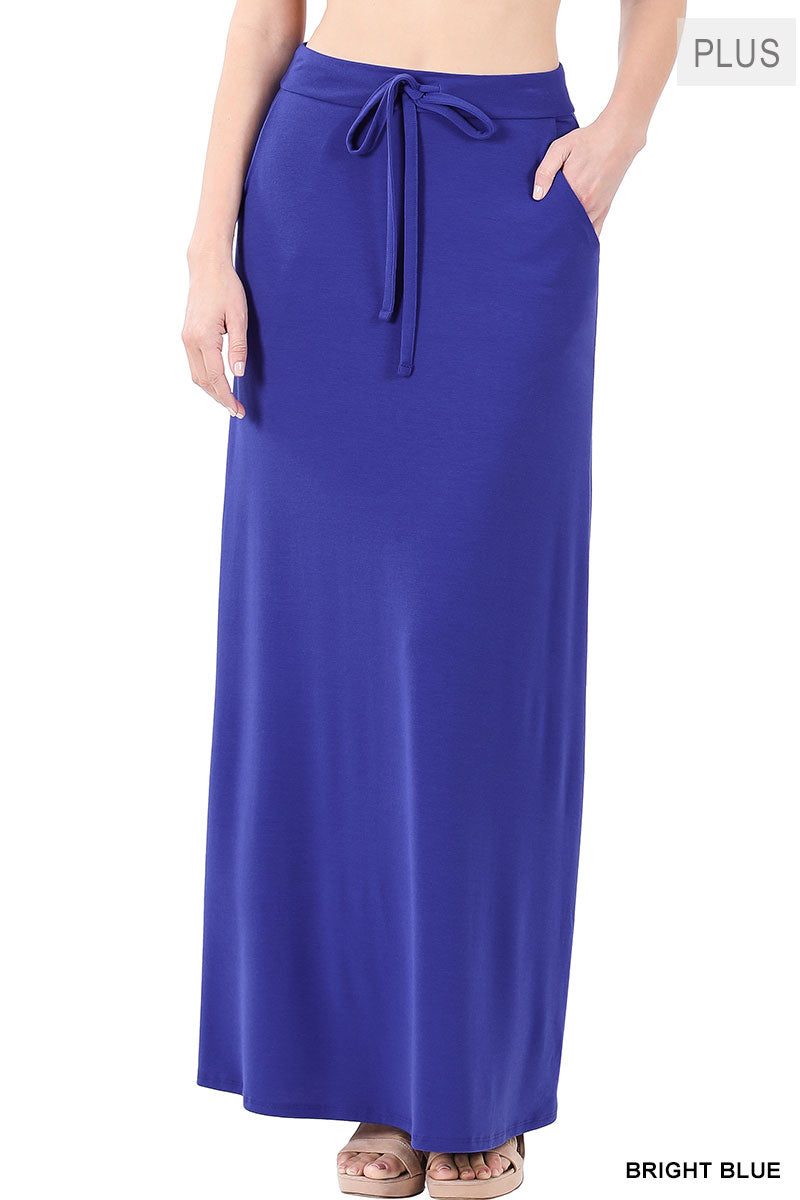 Bright Blue Relaxed Fit Maxi Skirt with Pockets by Zenana