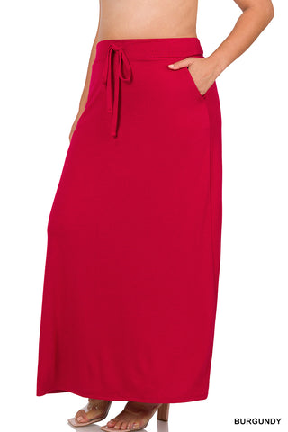 Burgundy Relaxed Fit Maxi Skirt with Pockets by Zenana