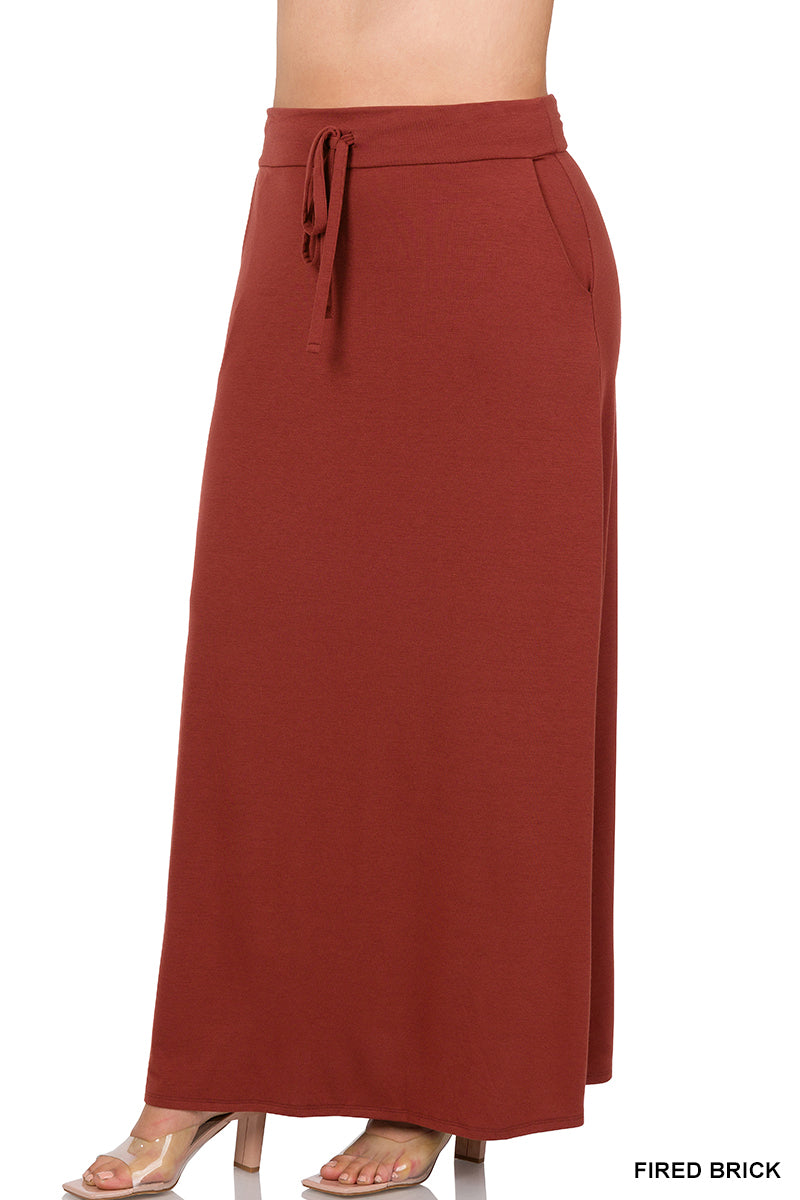 Fried Brick Relaxed Fit Maxi Skirt with Pockets by Zenana